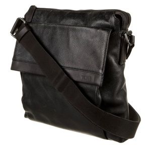 Tumi black leather messenger bag - good used condition